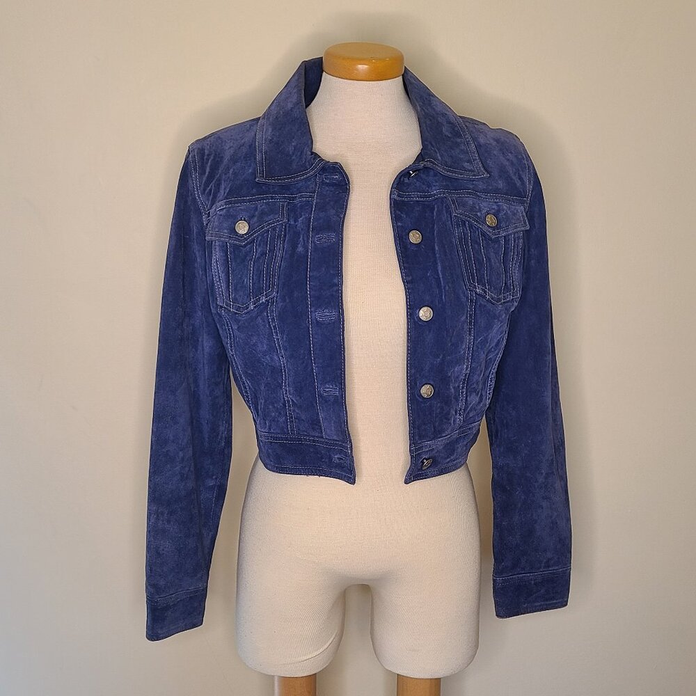 Vintage Y2K Live a Little Cropped Suede Jean Jacket